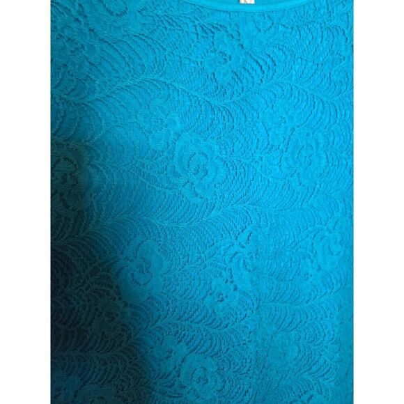 Leo & Nicole Women's Blue Crochet Overlay Cotton Blend Short Sleeve Top Medium - Picture 6 of 7